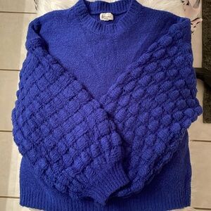 Women's Blue Sweater with Textured Sleeves